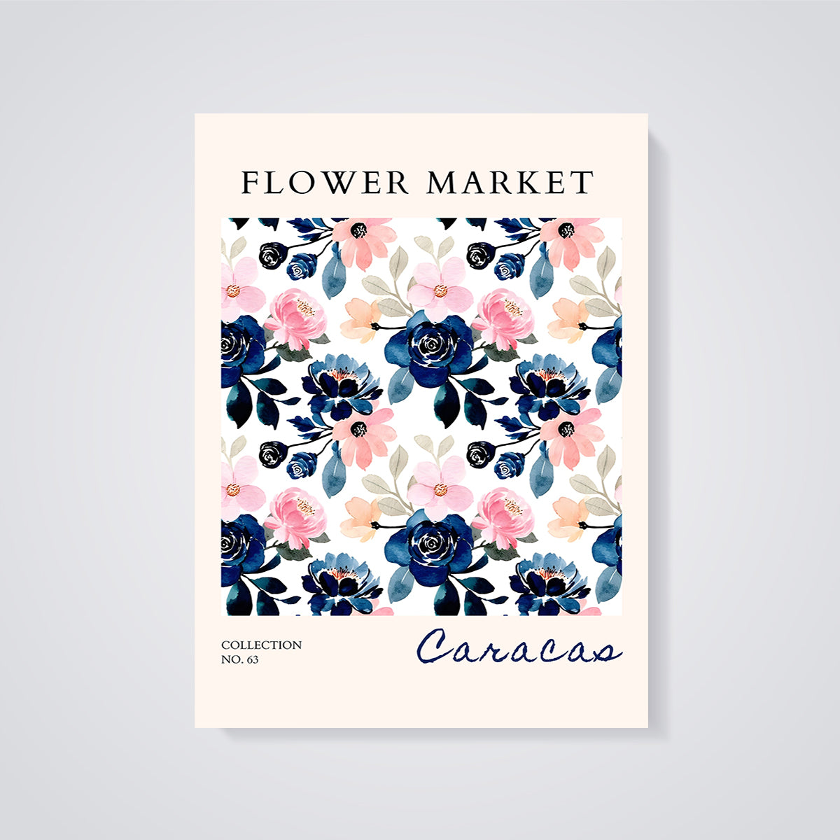 Flower Market Caracas Floral Print unframed on a grey background