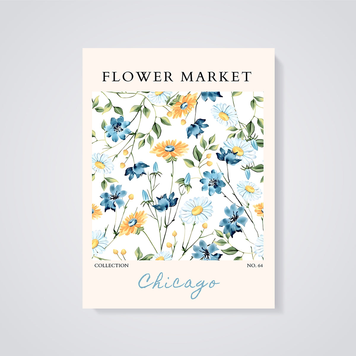 Flower Market Chicago Floral Print unframed on a grey background