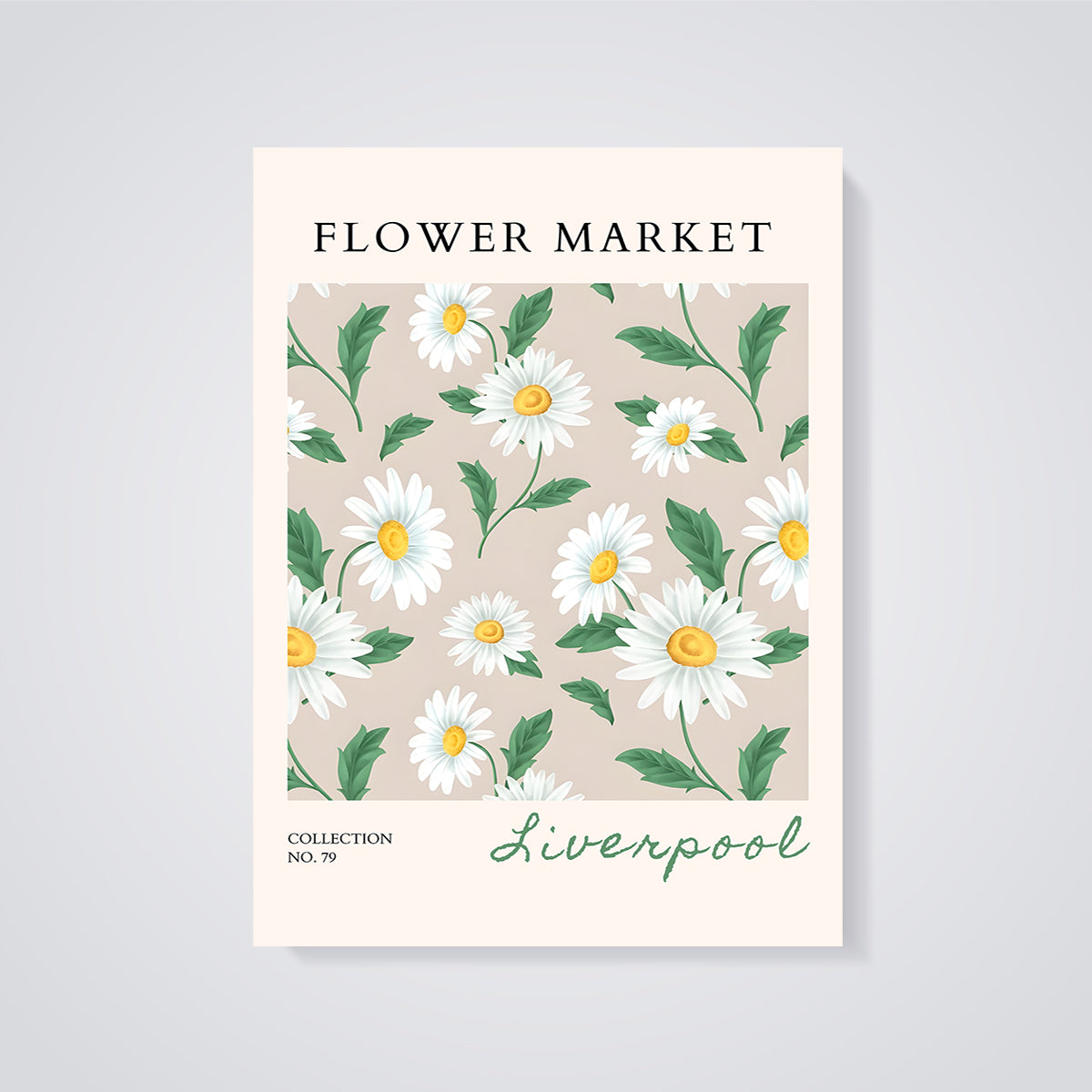 Flower Market Daisies Liverpool Print unframed on a grey background