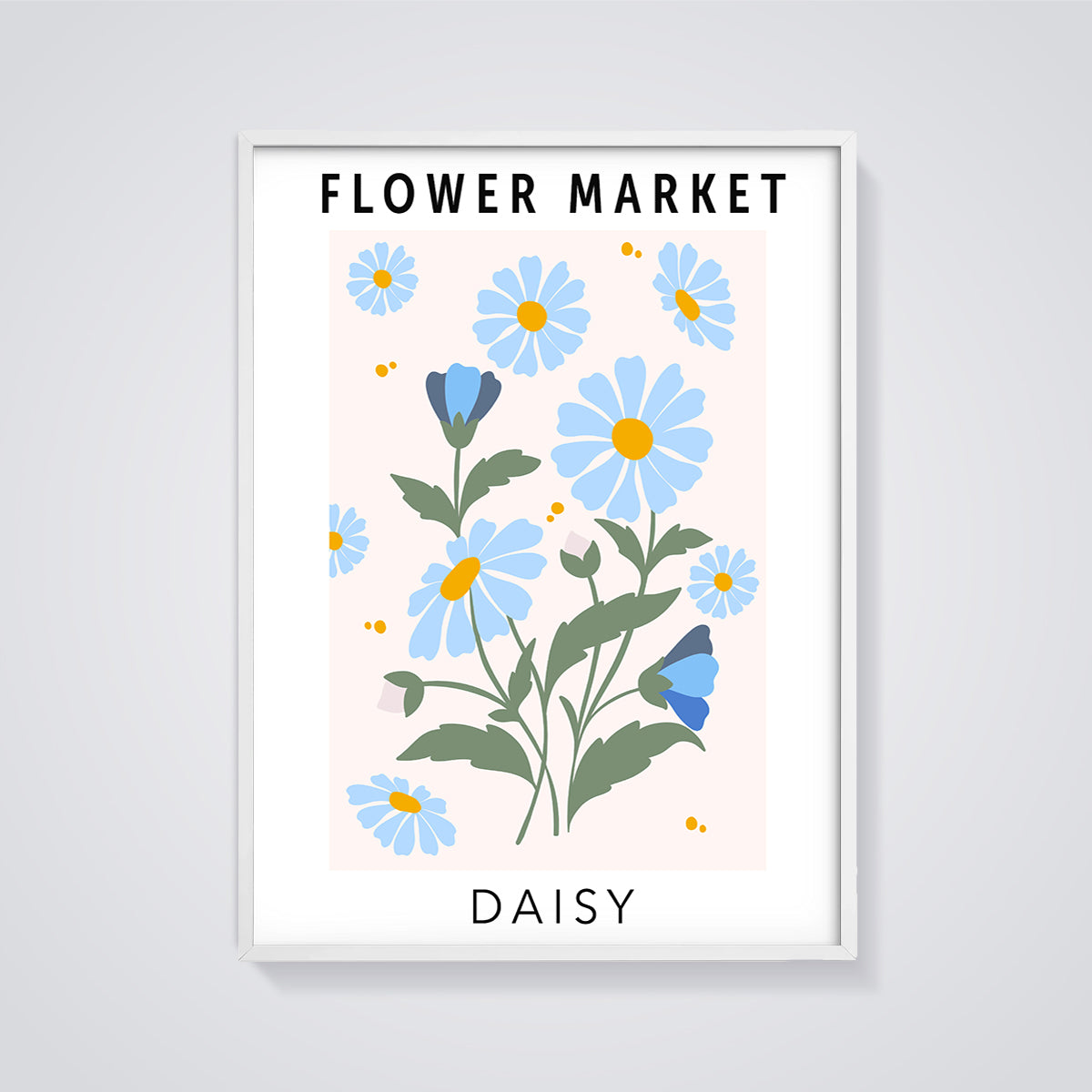 Flower Market Daisy Print framed in white on a grey background