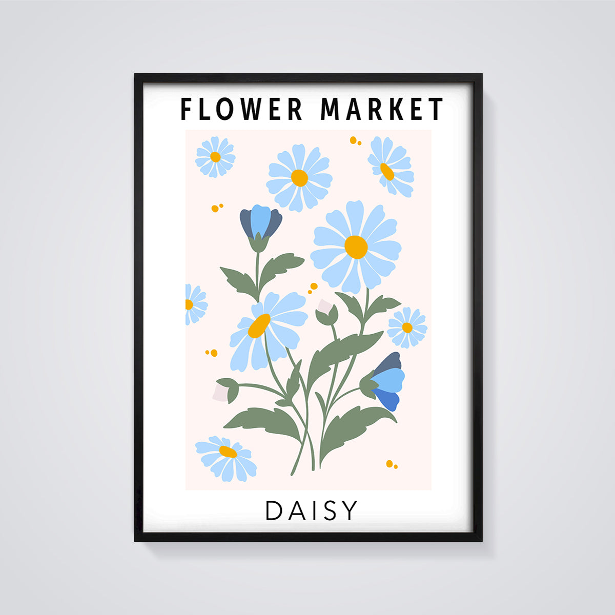Flower Market Daisy Print framed in black on a grey background