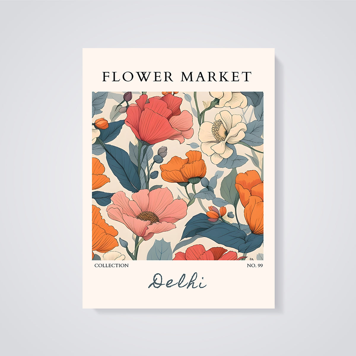 Flower Market Delhi Print unframed on a grey background