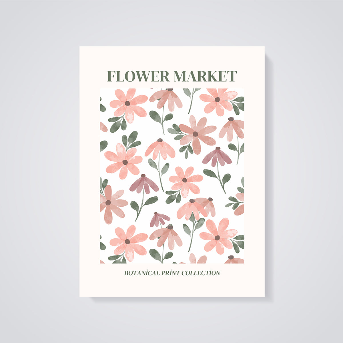 Flower Market Floral Pattern Print unframed on a grey background