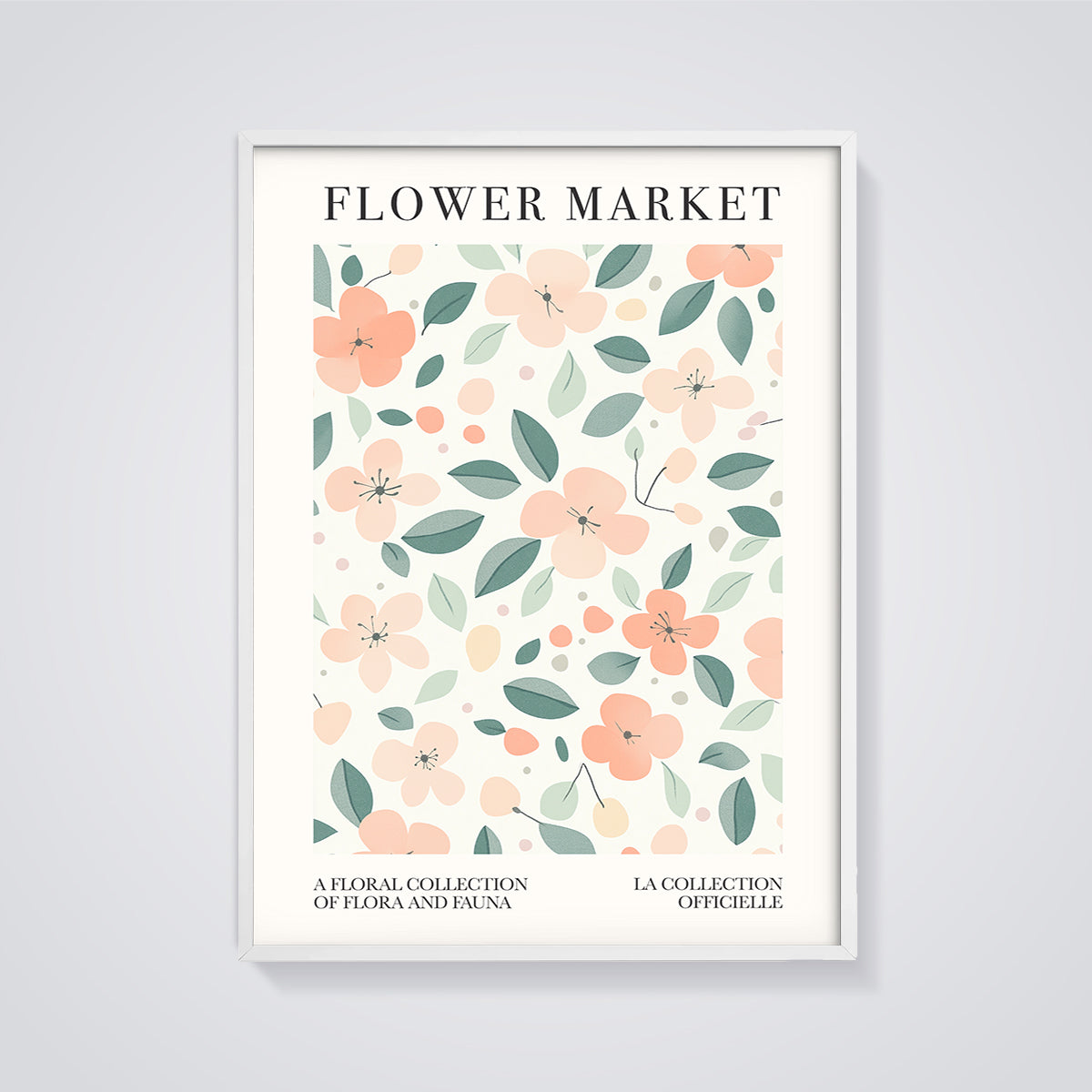 Flower Market Floral Print Aesthetic framed in white on a grey background