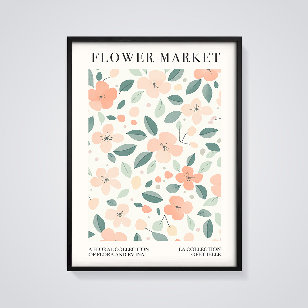 Flower Market Floral Print Aesthetic framed in black on a grey background