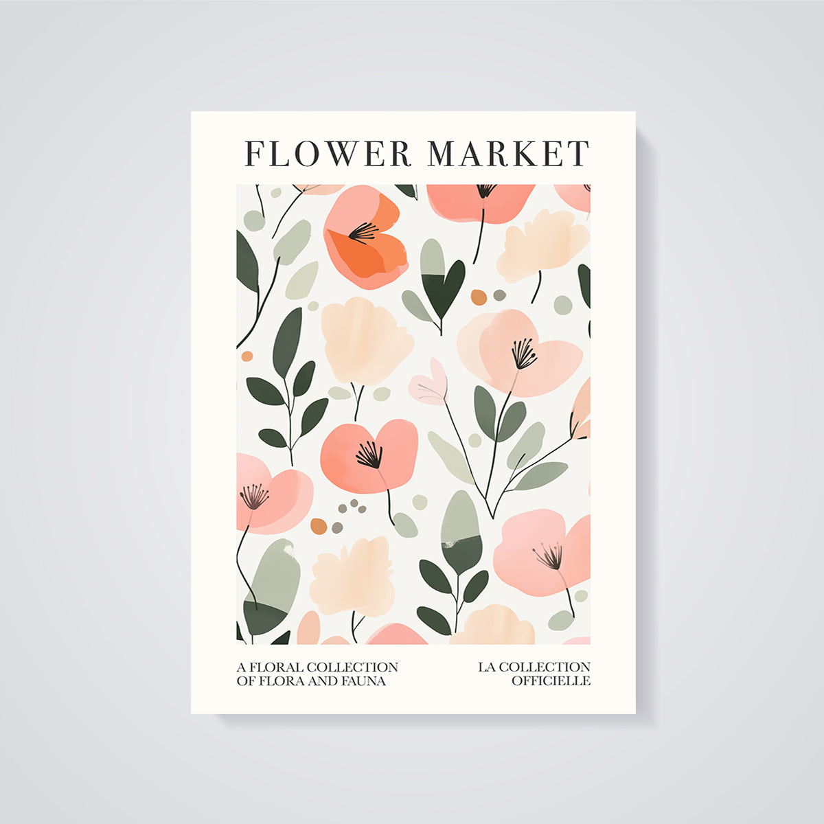 Flower Market Floral Print Poster unframed on a grey background