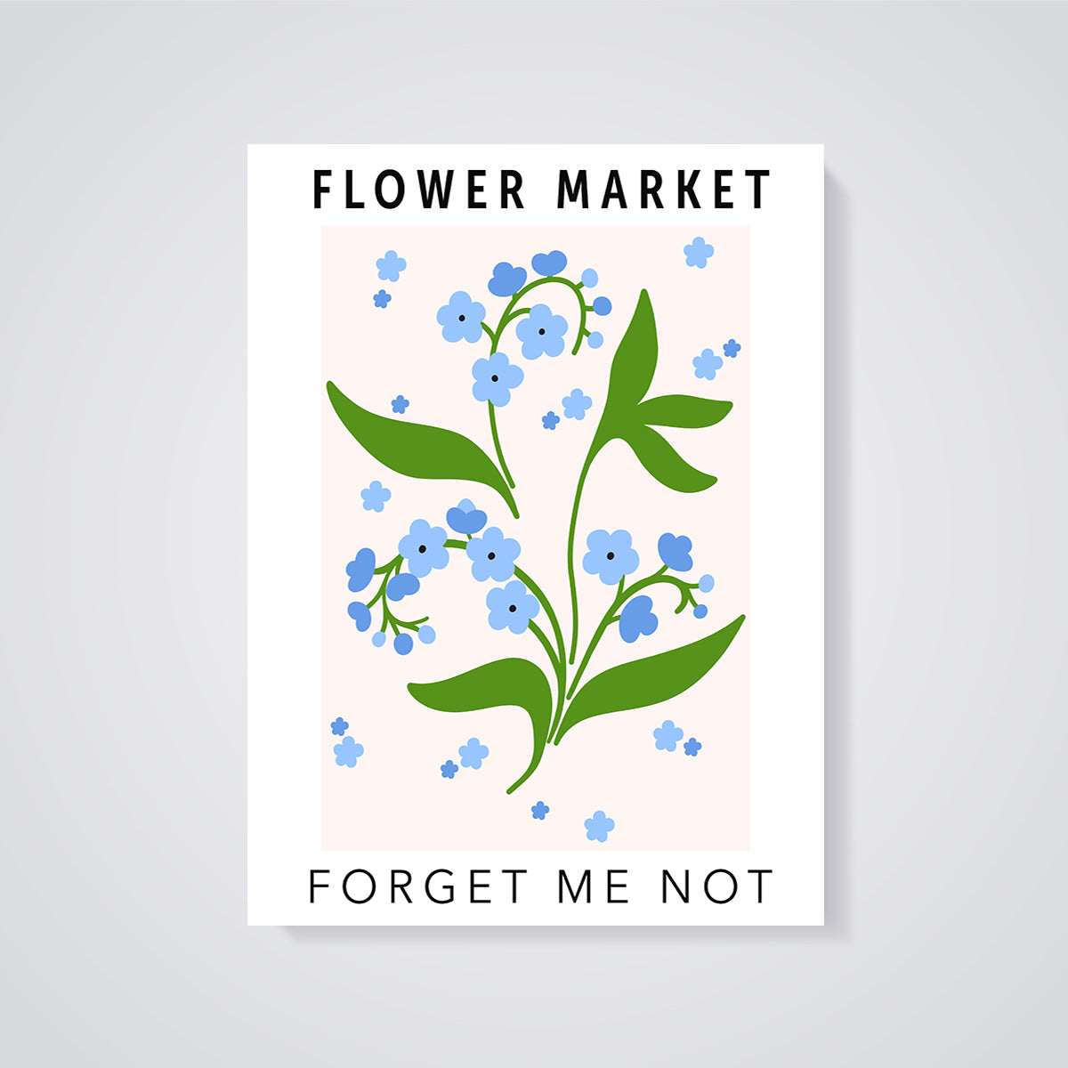 Flower Market Forget Me Not Print Aesthetic unframed on a grey background