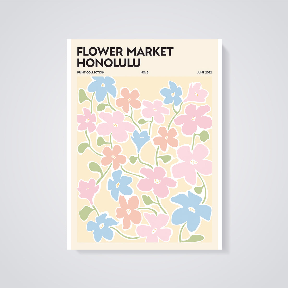 Flower Market Honolulu Floral Print unframed on a grey background