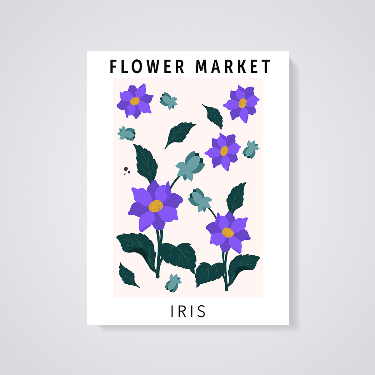 Flower Market Iris Print unframed on a grey background