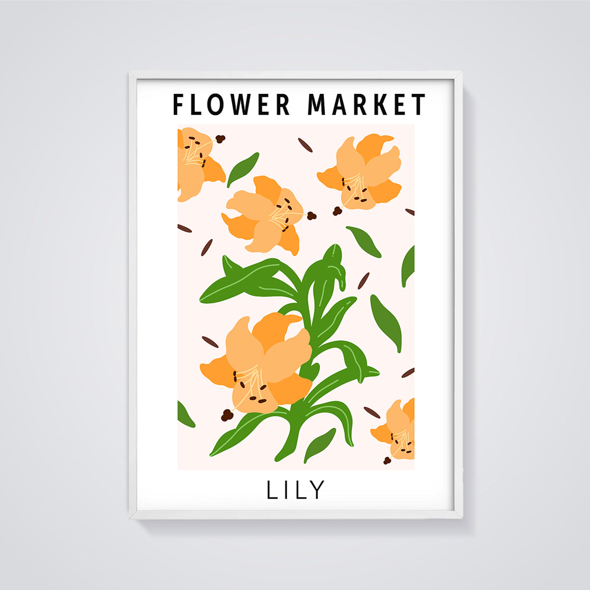Flower Market Lily Print framed in white on a grey background