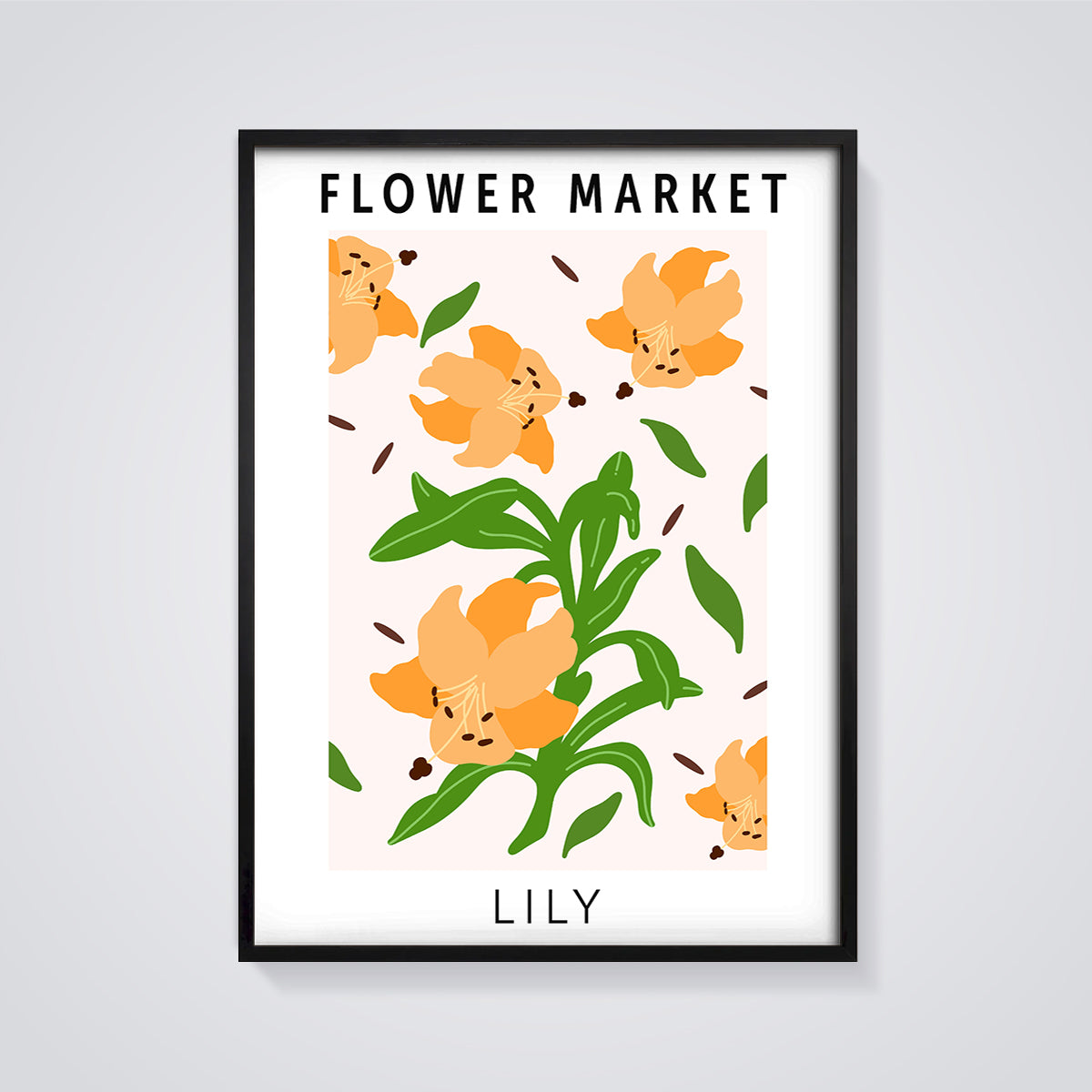 Flower Market Lily Print framed in black on a grey background