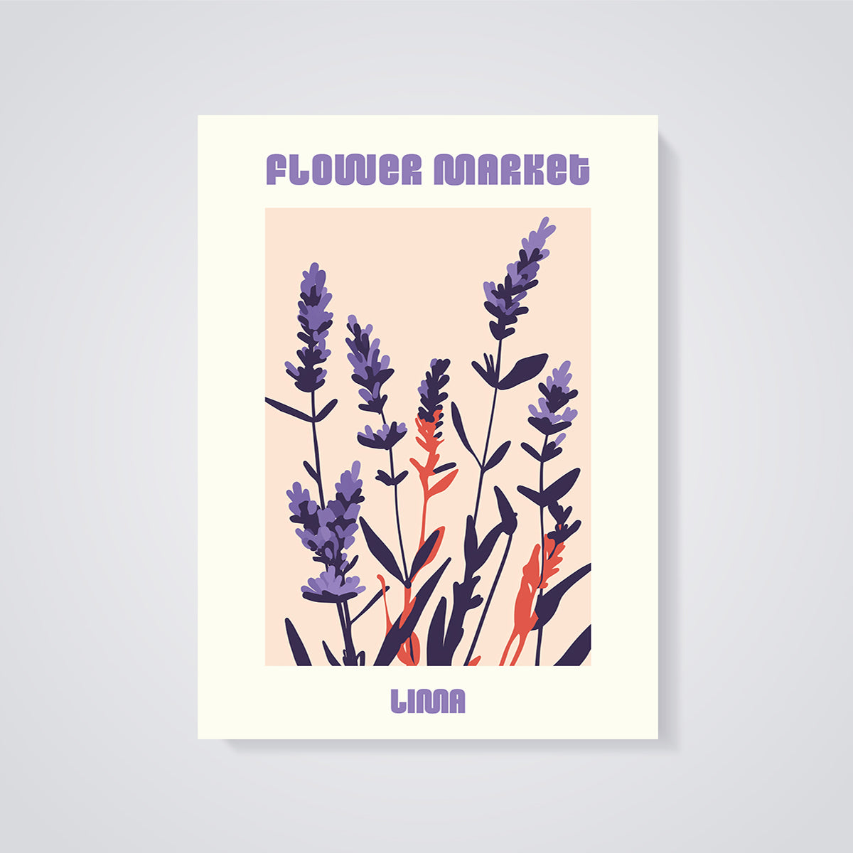 Flower Market Lima Lavender Print unframed on a grey background