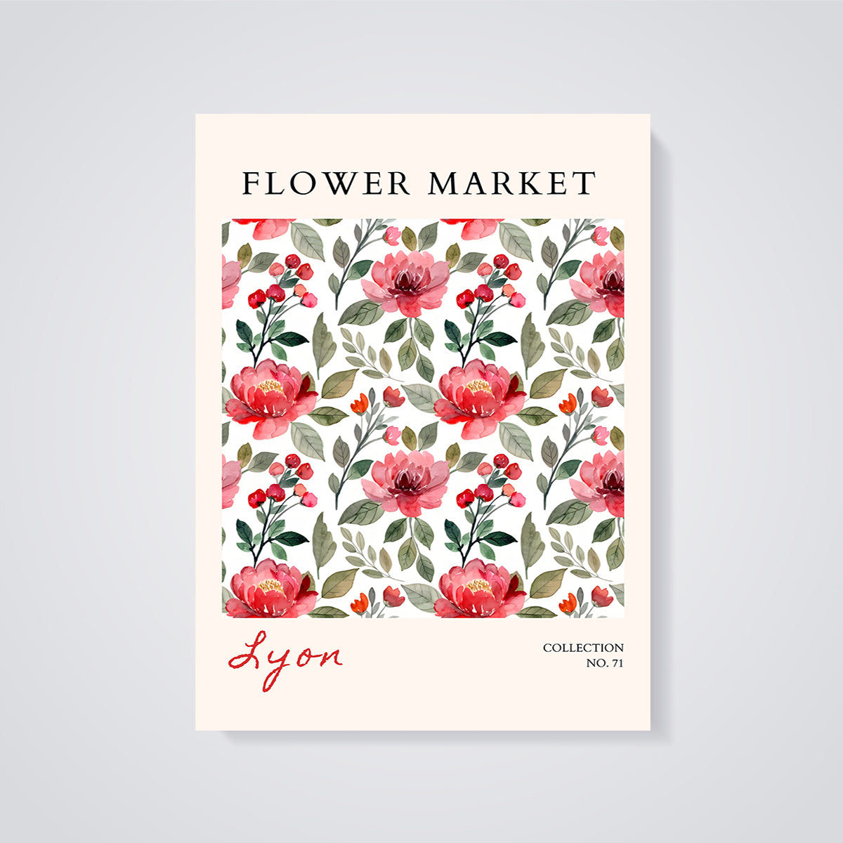 Flower Market Lyon Floral Print unframed on a grey background
