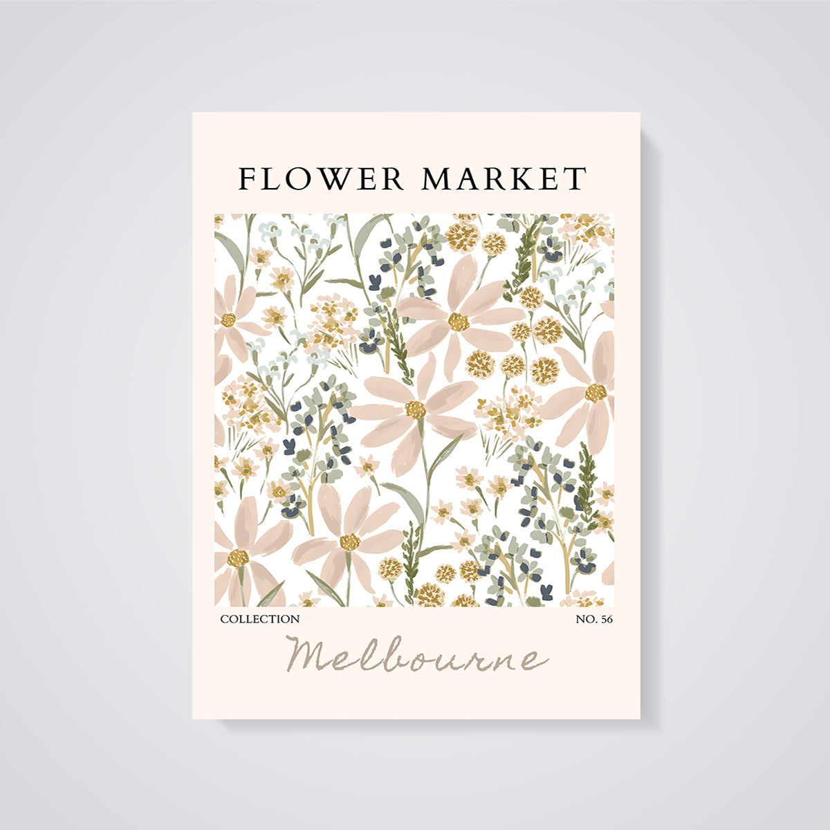 Flower Market Melbourne Print unframed on a grey background