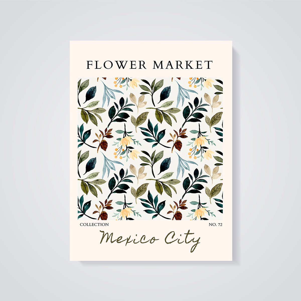 Flower Market Mexico City Floral Print unframed on a grey background