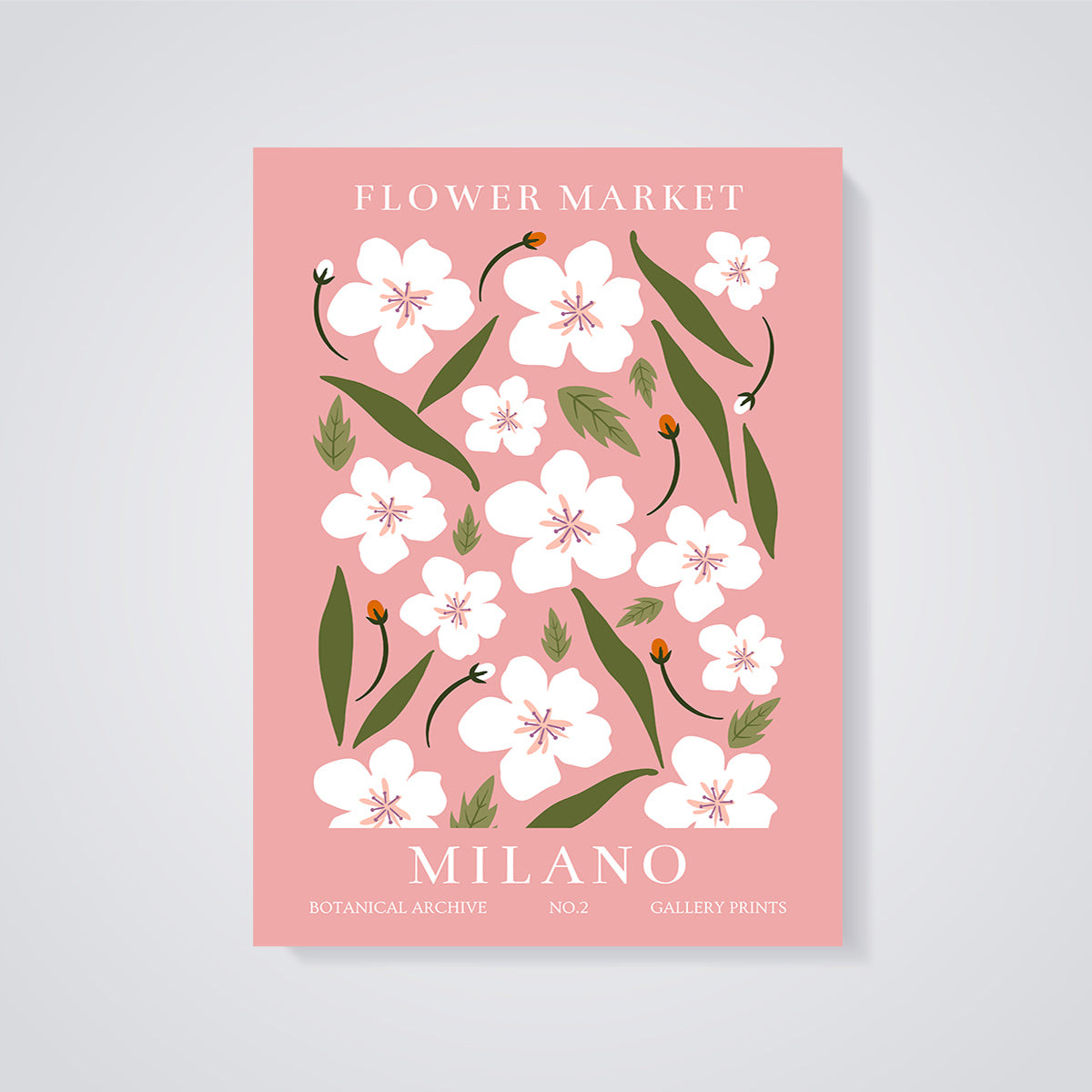 Flower Market Milano Botanical Print unframed on a grey background