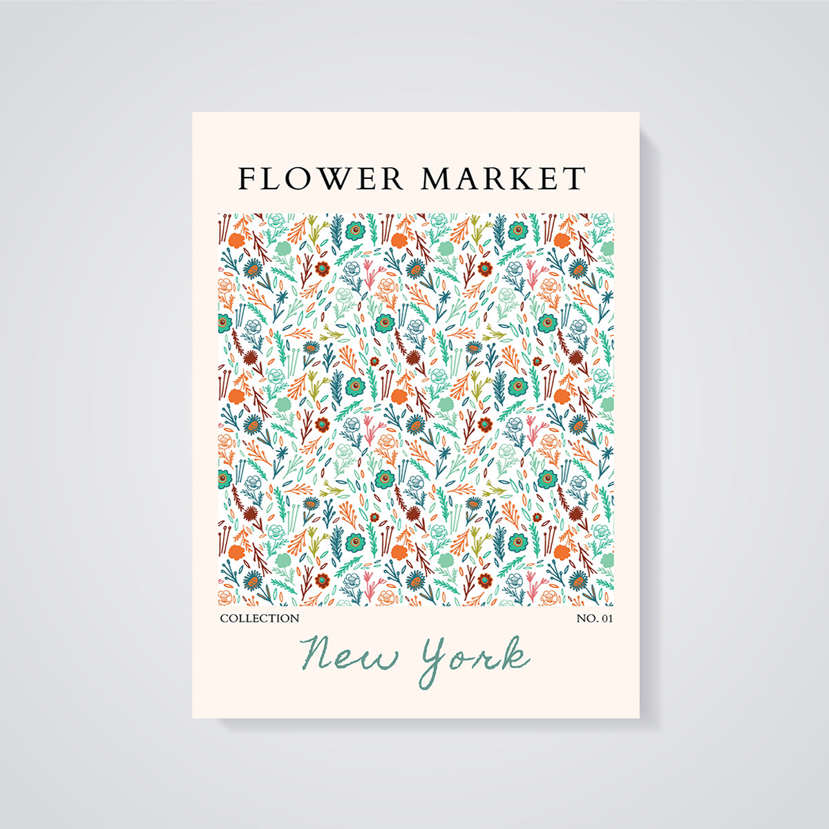Flower Market New York Botanical Print unframed on a grey background