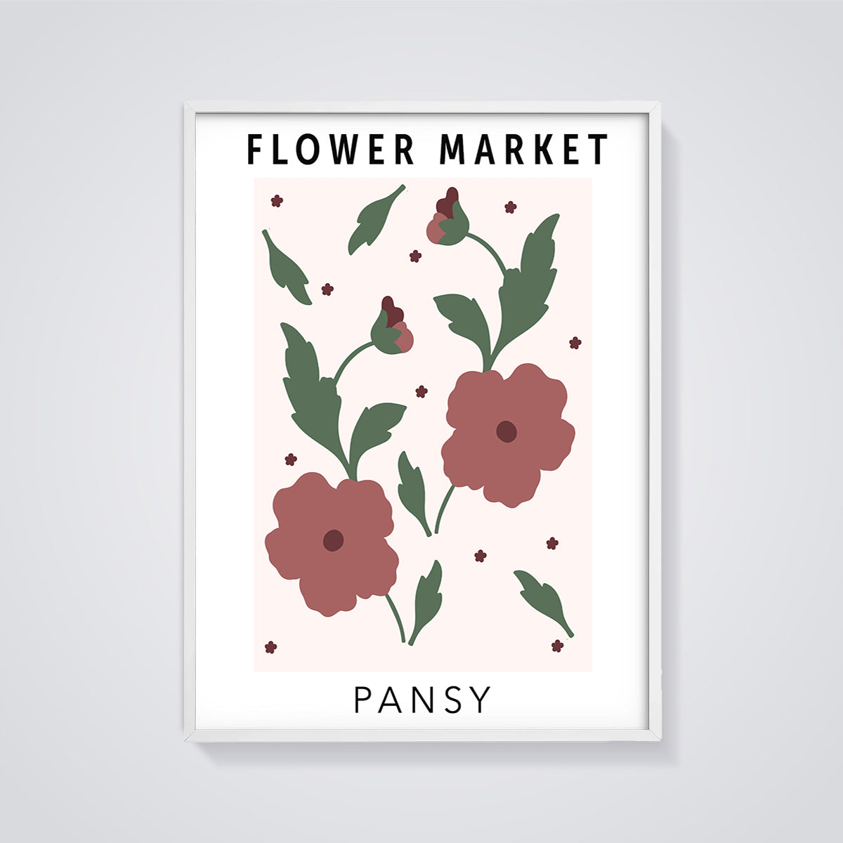 Flower Market Pansy Print framed in white on a grey background