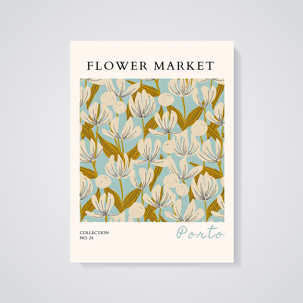 Flower Market Porto Floral Print unframed on a grey background