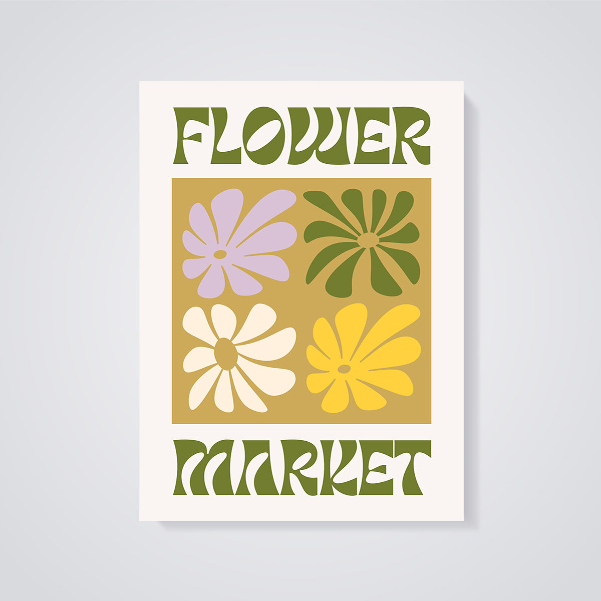 Flower Market Retro Floral Print unframed on a grey background