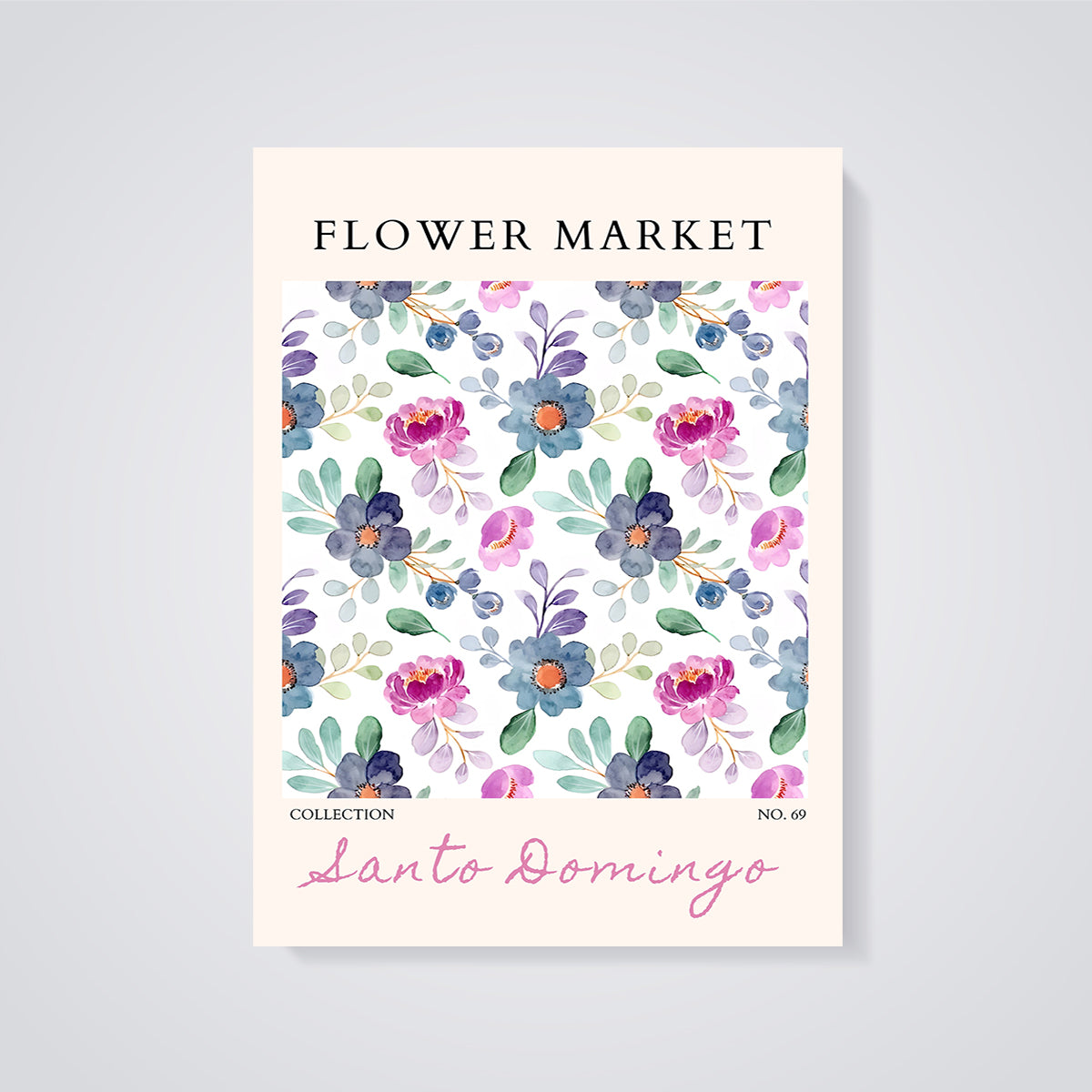 Flower Market Santo Domingo Floral Print unframed on a grey background