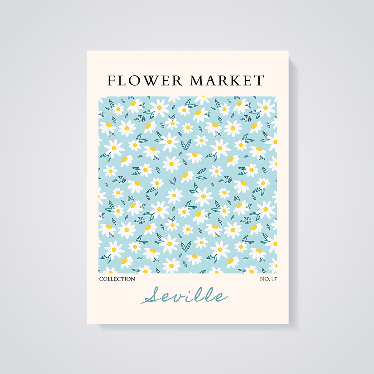 Flower Market Seville Daisies Print unframed on a grey background