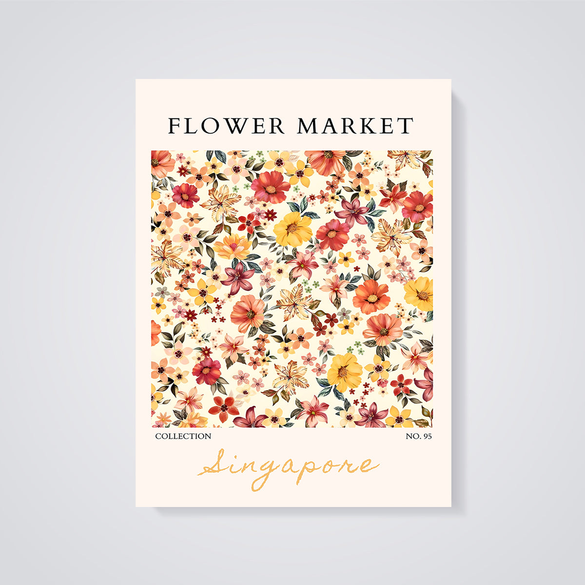 Flower Market Singapore Print unframed on a grey background