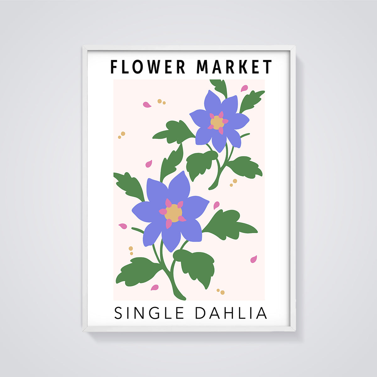 Flower Market Single Dahlia Print framed in white on a grey background