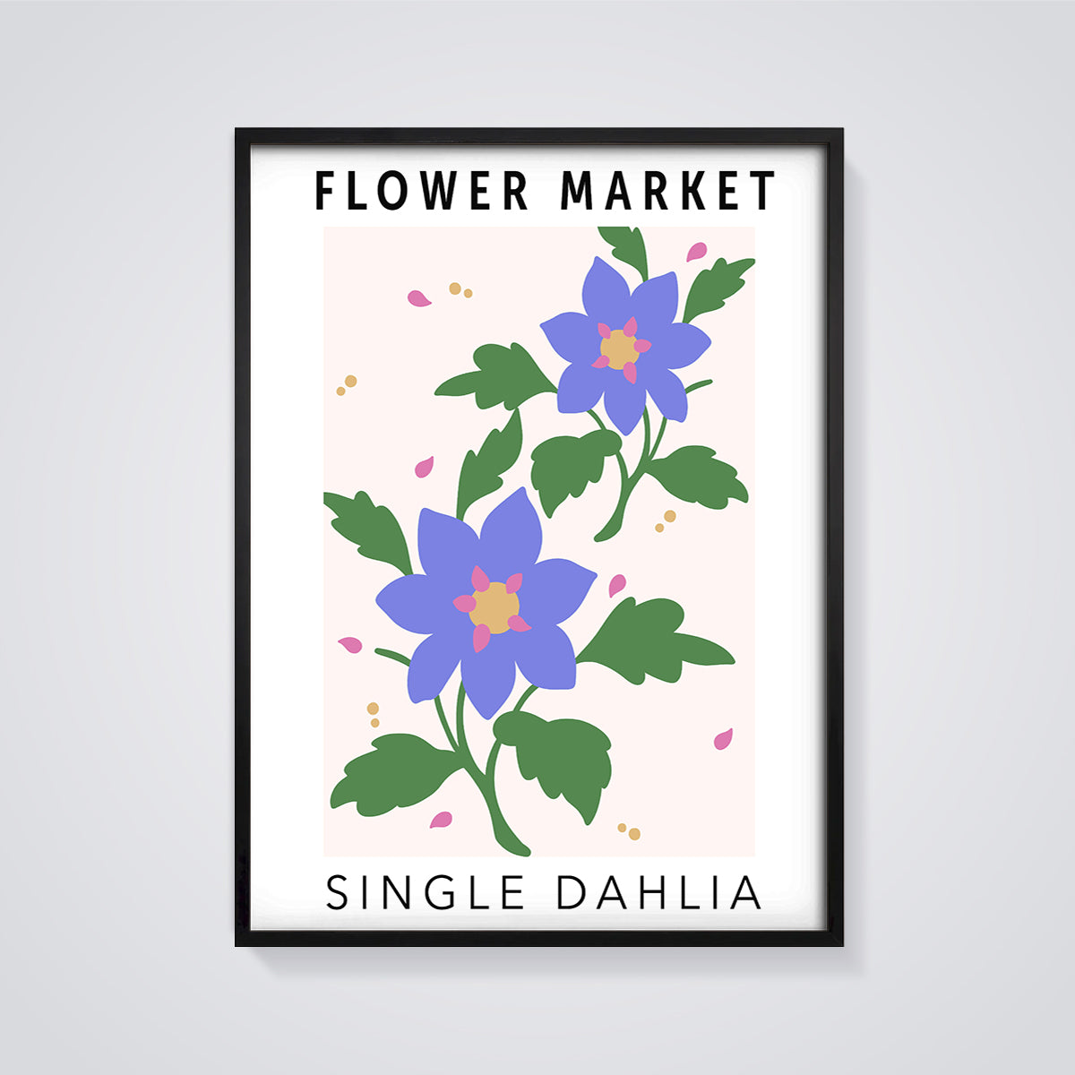 Flower Market Single Dahlia Print framed in black on a grey background