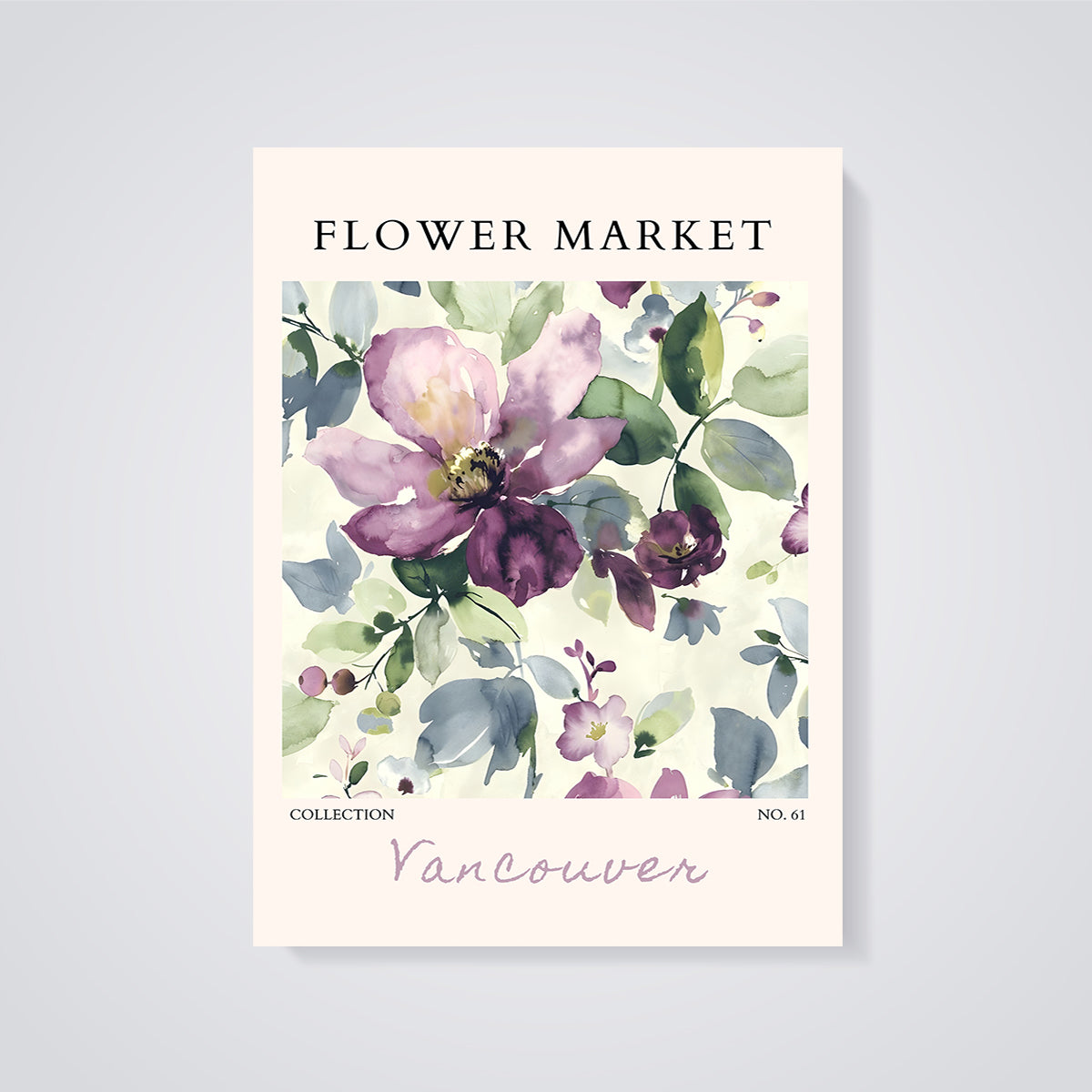 Flower Market Vancouver Floral Print unframed on a grey background