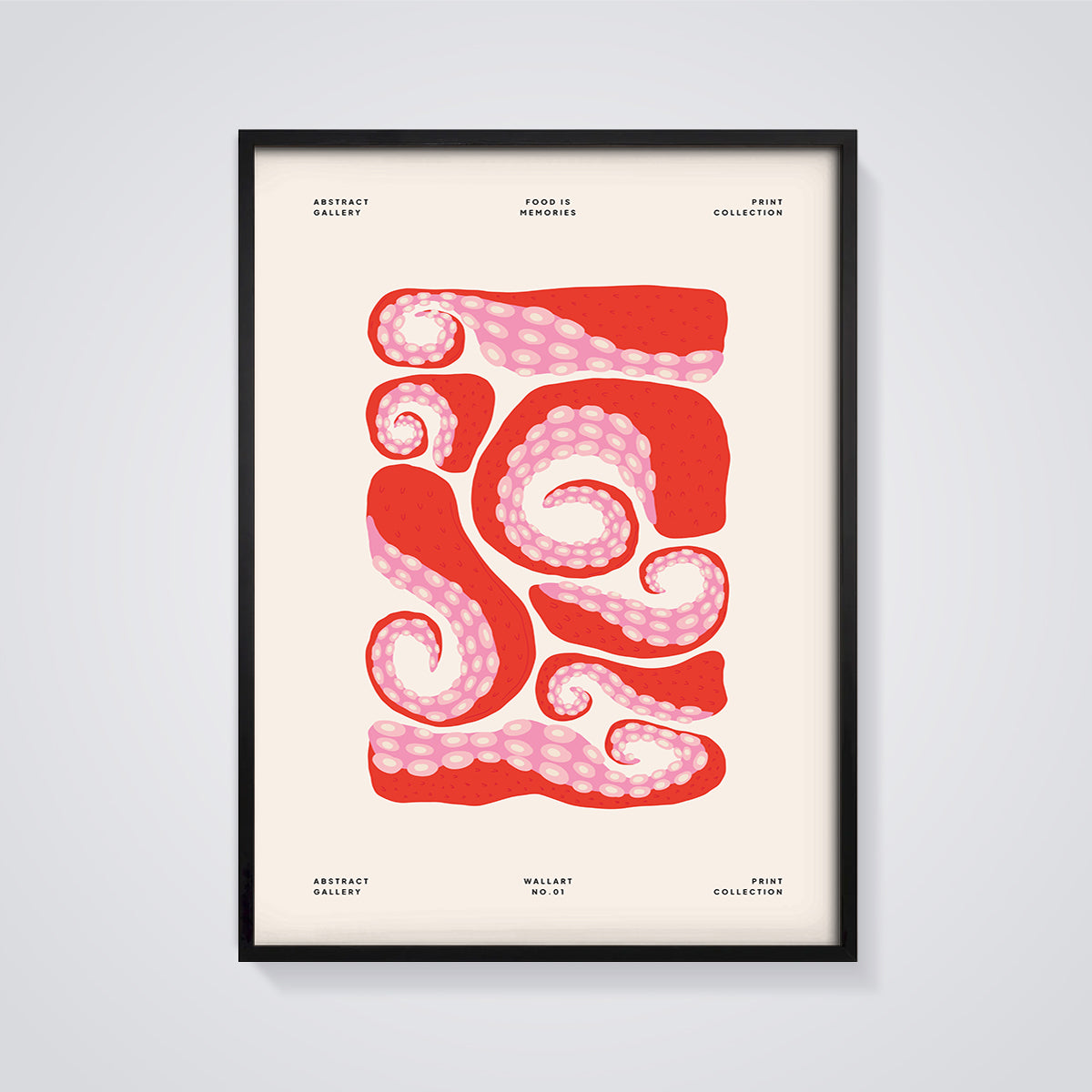 Food Is Memories Tentacles Print framed in black on a grey background