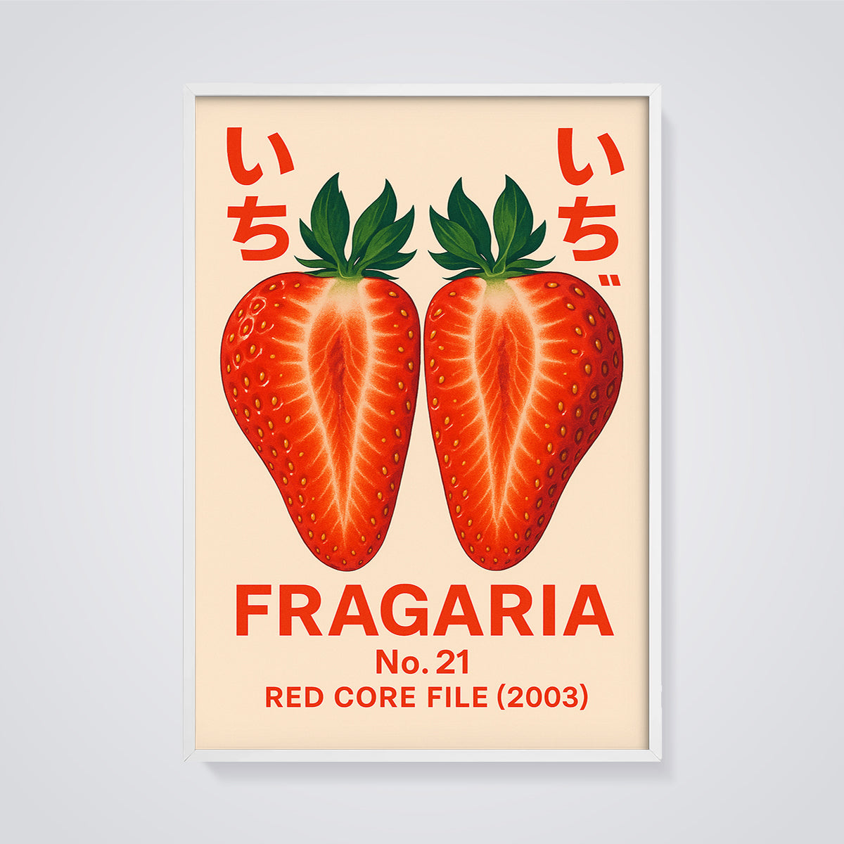 Fragaria No. 21 Red Core Print framed in white on a grey background