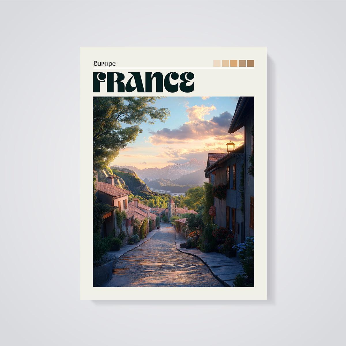 France Mountain Village Print unframed on a grey background
