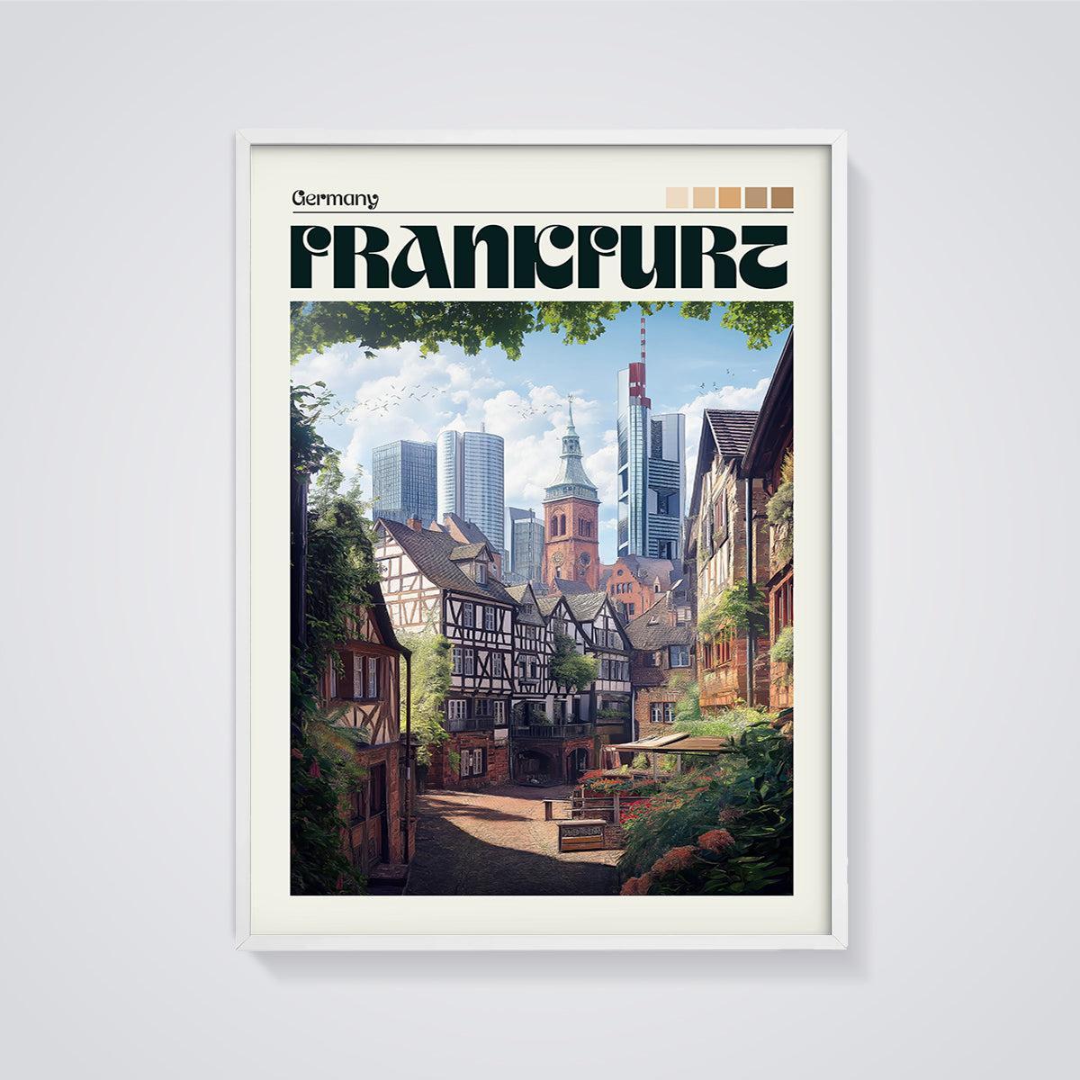 Frankfurt Germany Cityscape Print framed in white on a grey background