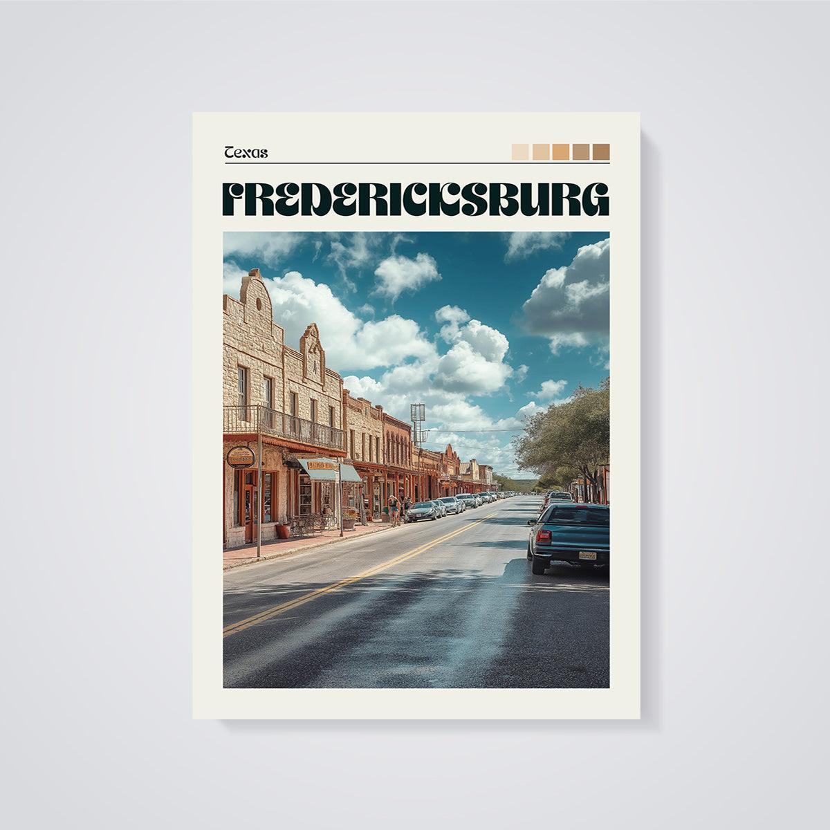 Fredericksburg Texas Main Street Print unframed on a grey background