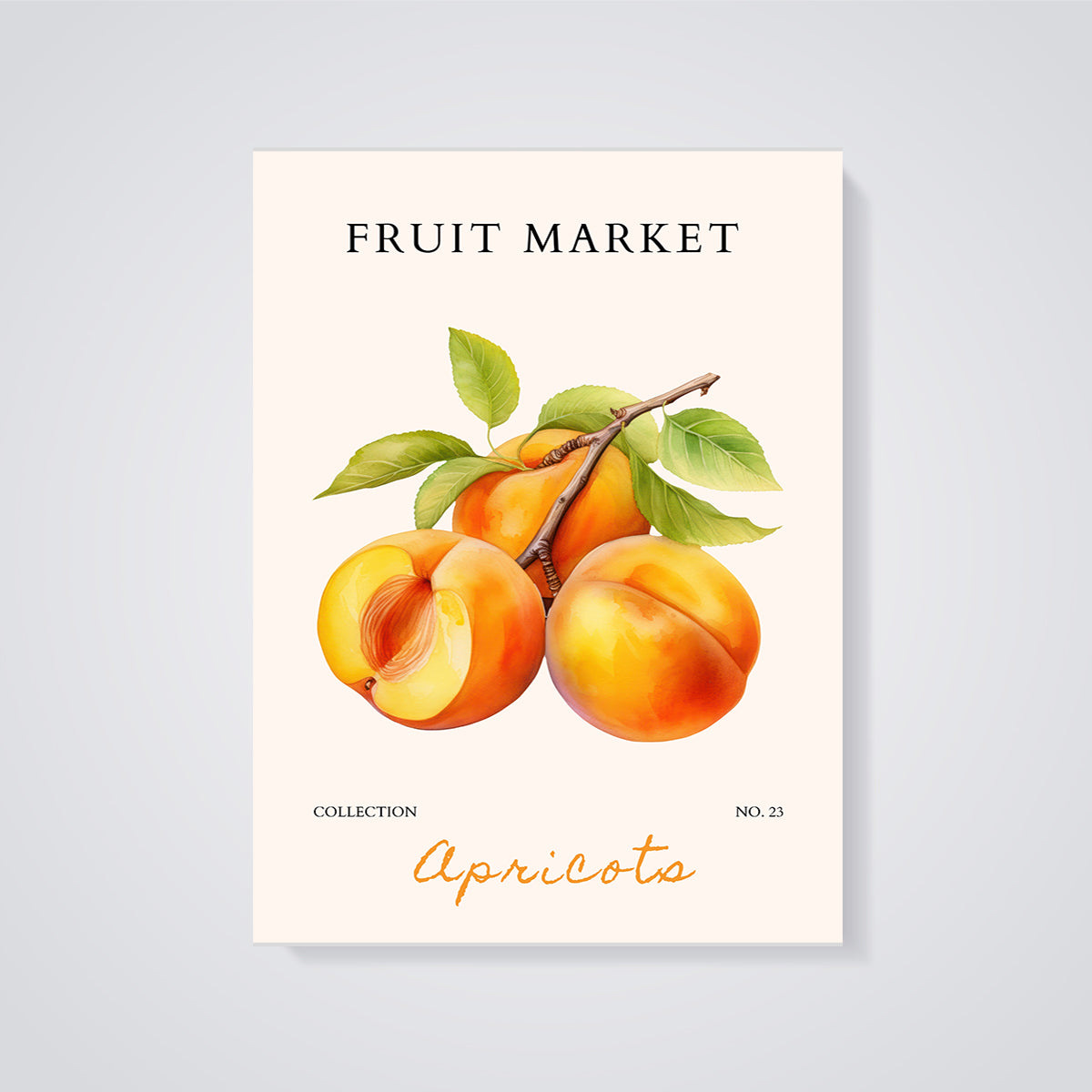 Fruit Market Apricots Print unframed on a grey background