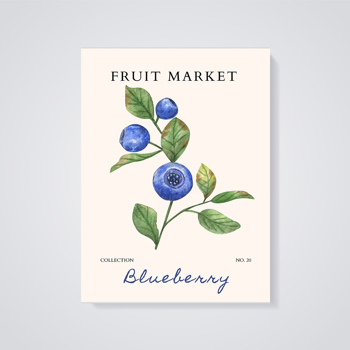 Fruit Market Blueberry Print unframed on a grey background
