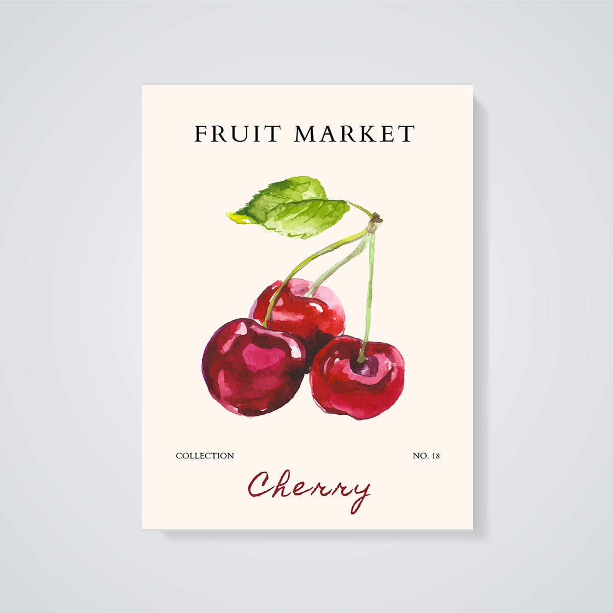 Fruit Market Cherry Print unframed on a grey background