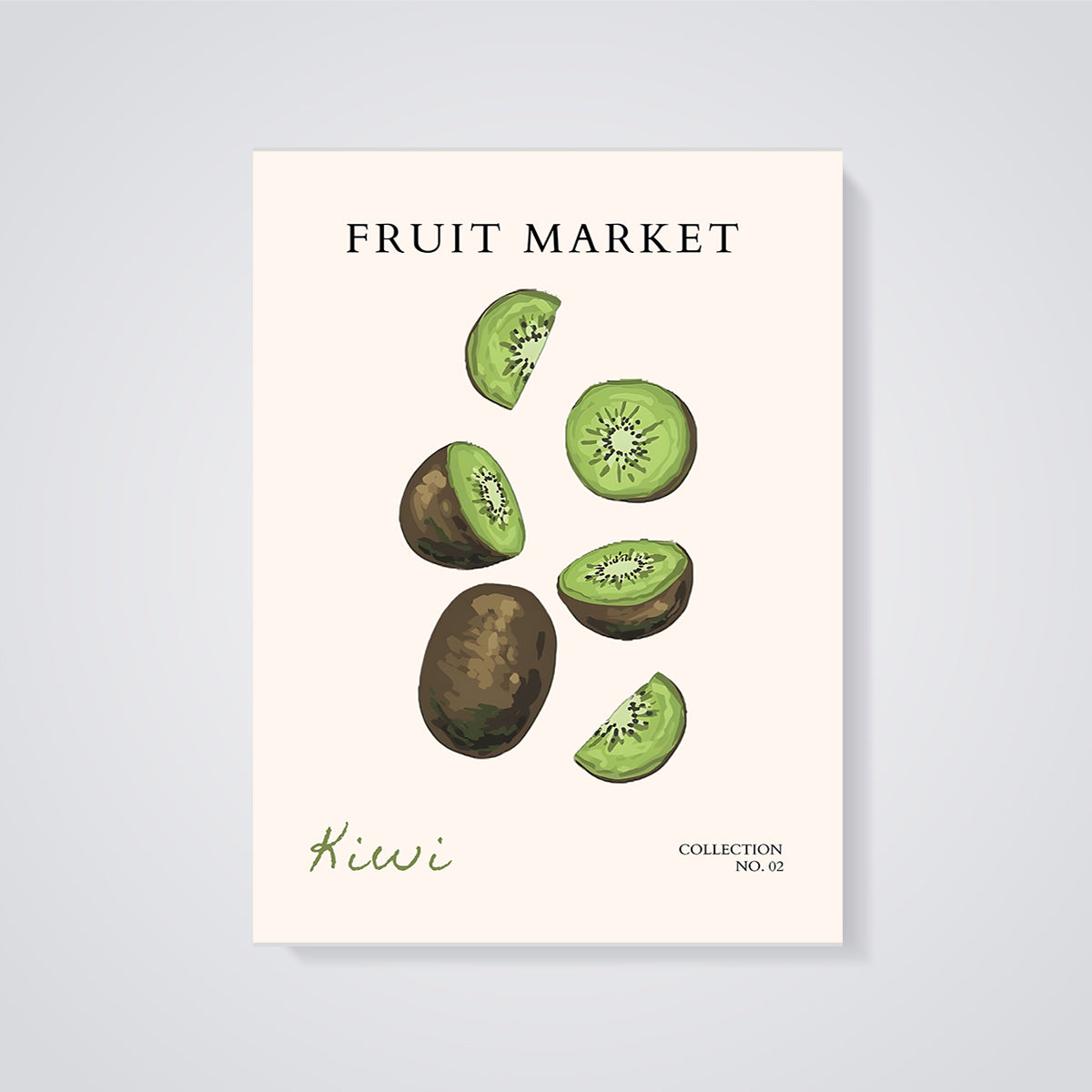 Fruit Market Kiwi Print unframed on a grey background