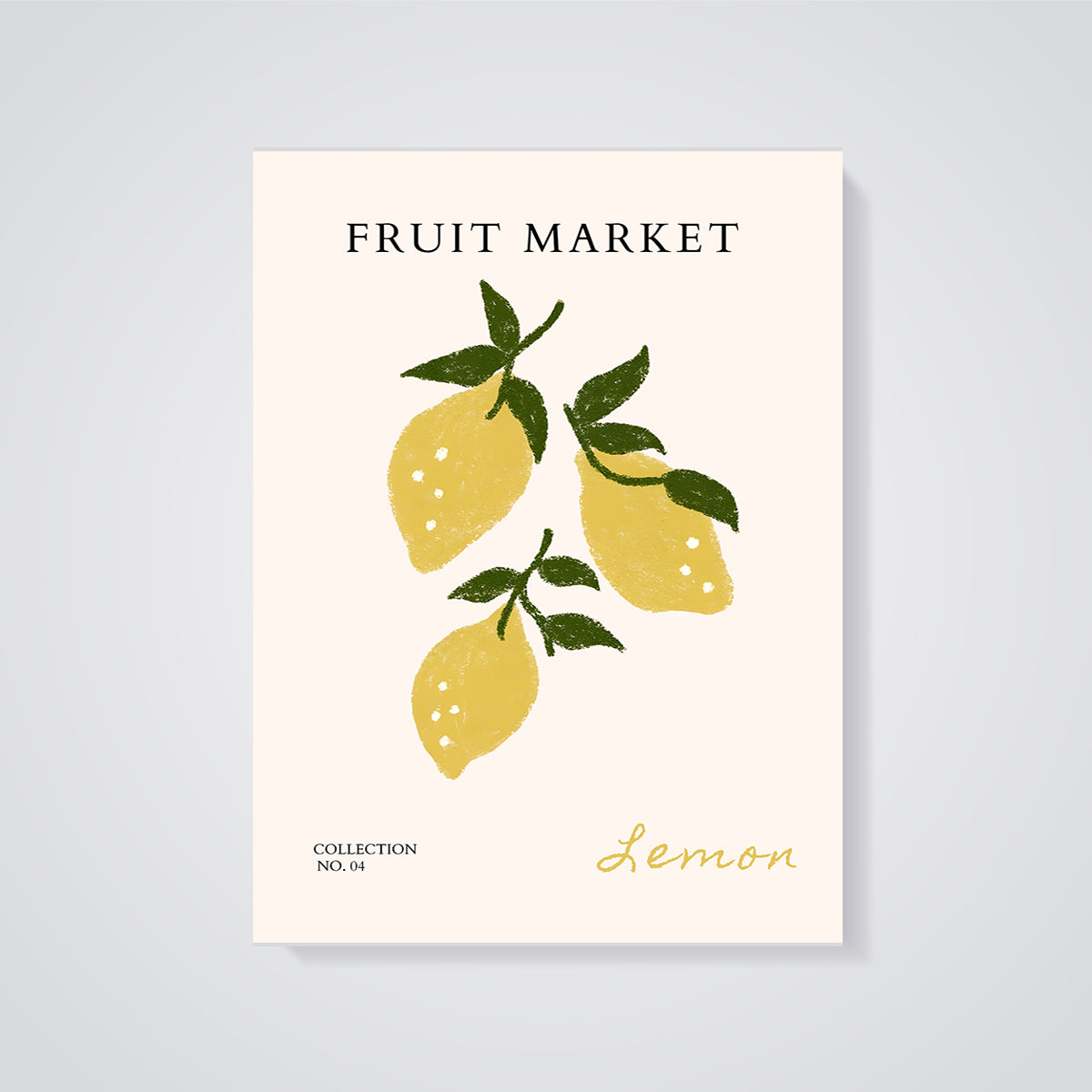 Fruit Market Lemon Print unframed on a grey background