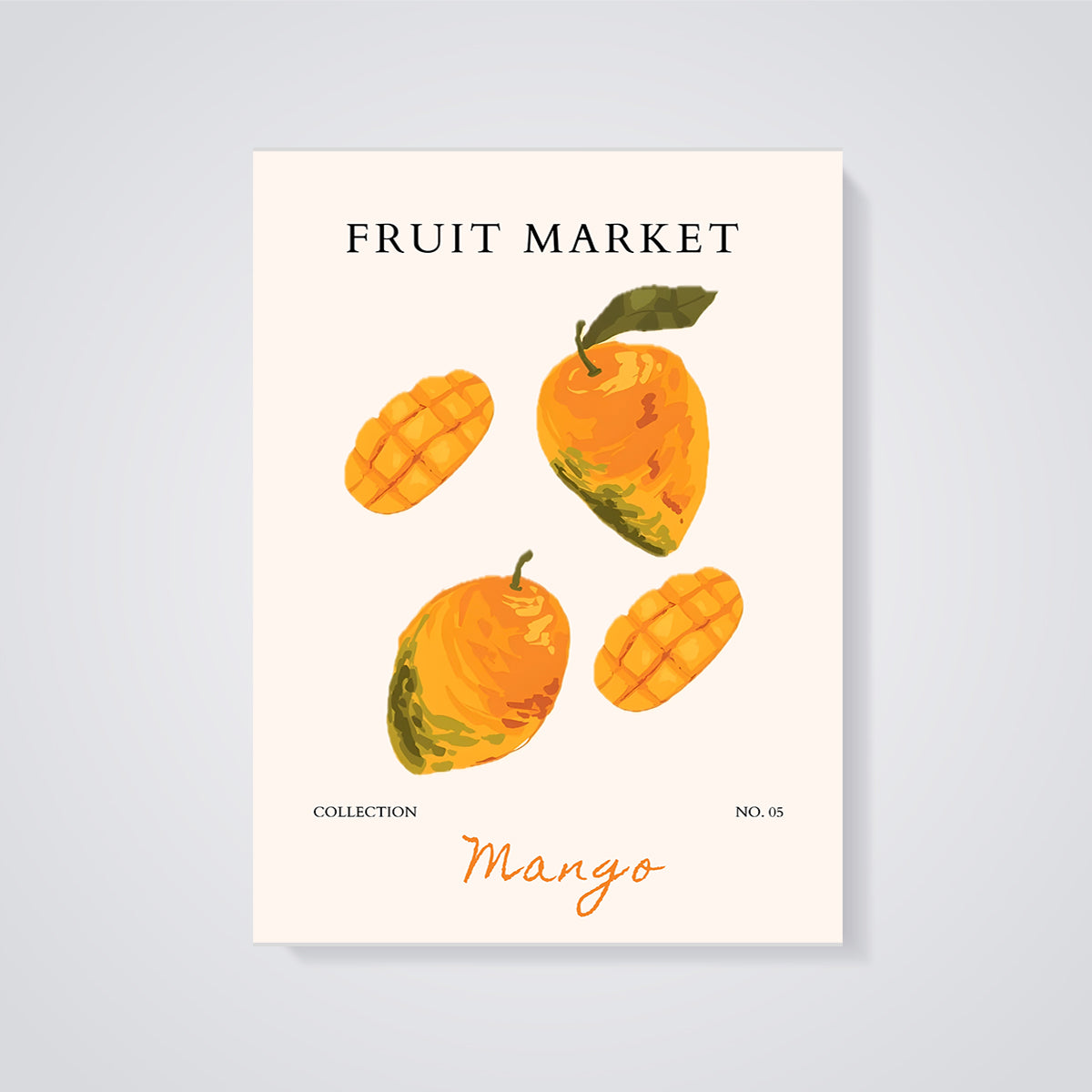 Fruit Market Mango Print unframed on a grey background