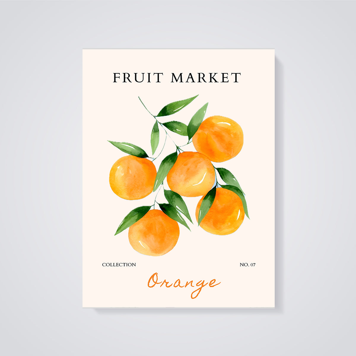 Fruit Market Orange Watercolor Print unframed on a grey background