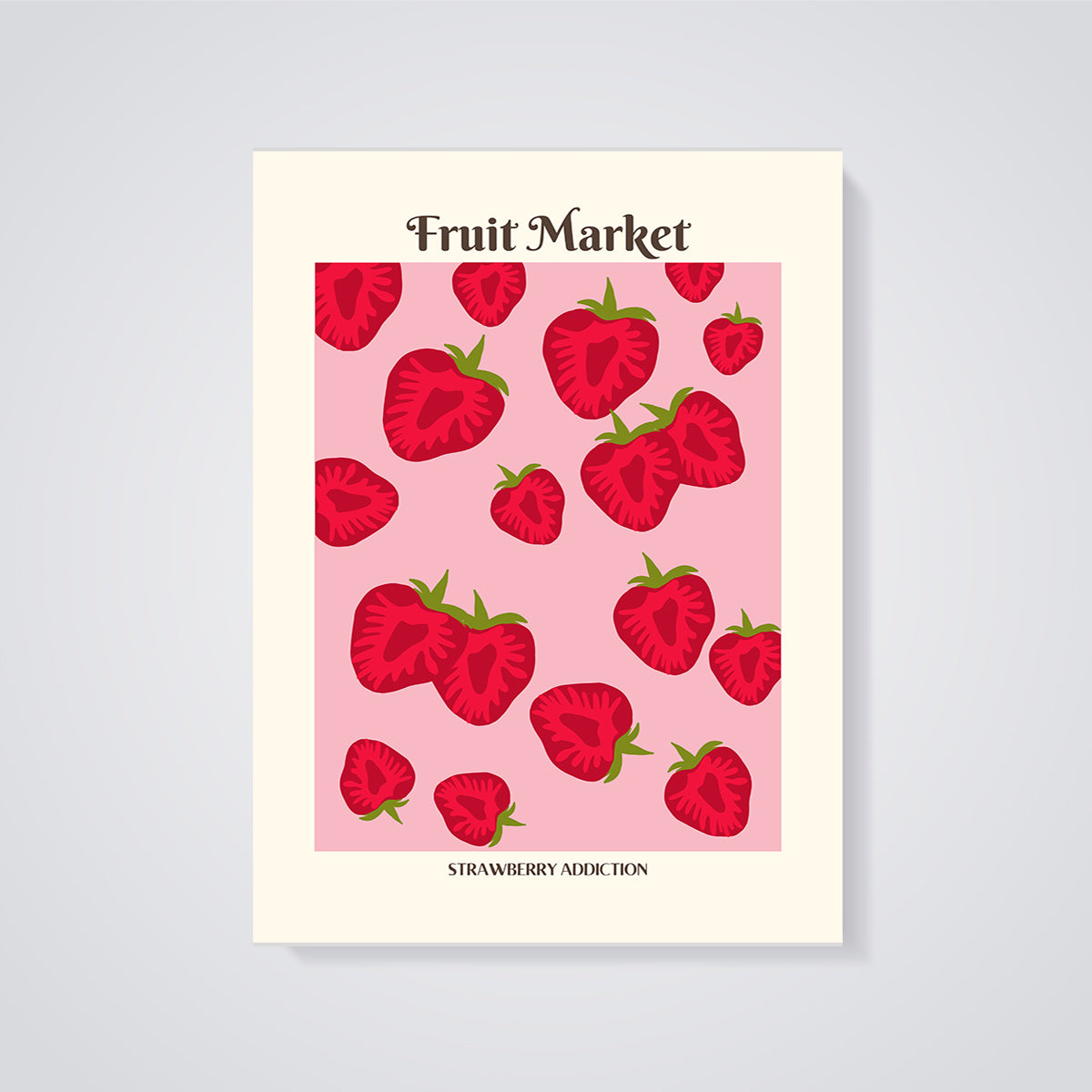 Fruit Market Strawberry Print unframed on a grey background