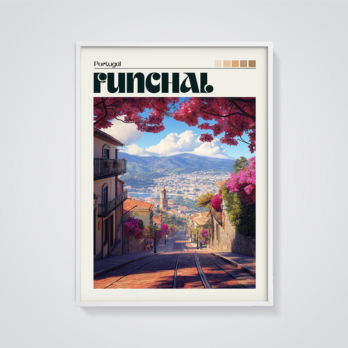 Funchal City View Print framed in white on a grey background