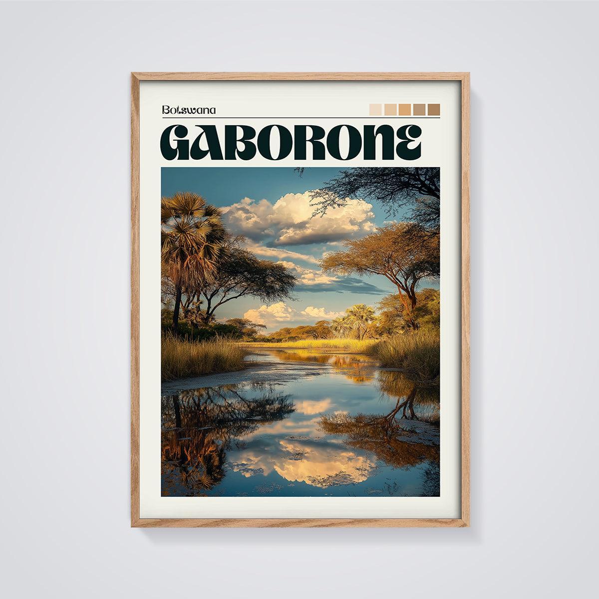 Gaborone Botswana Landscape Print framed in oak on a grey background