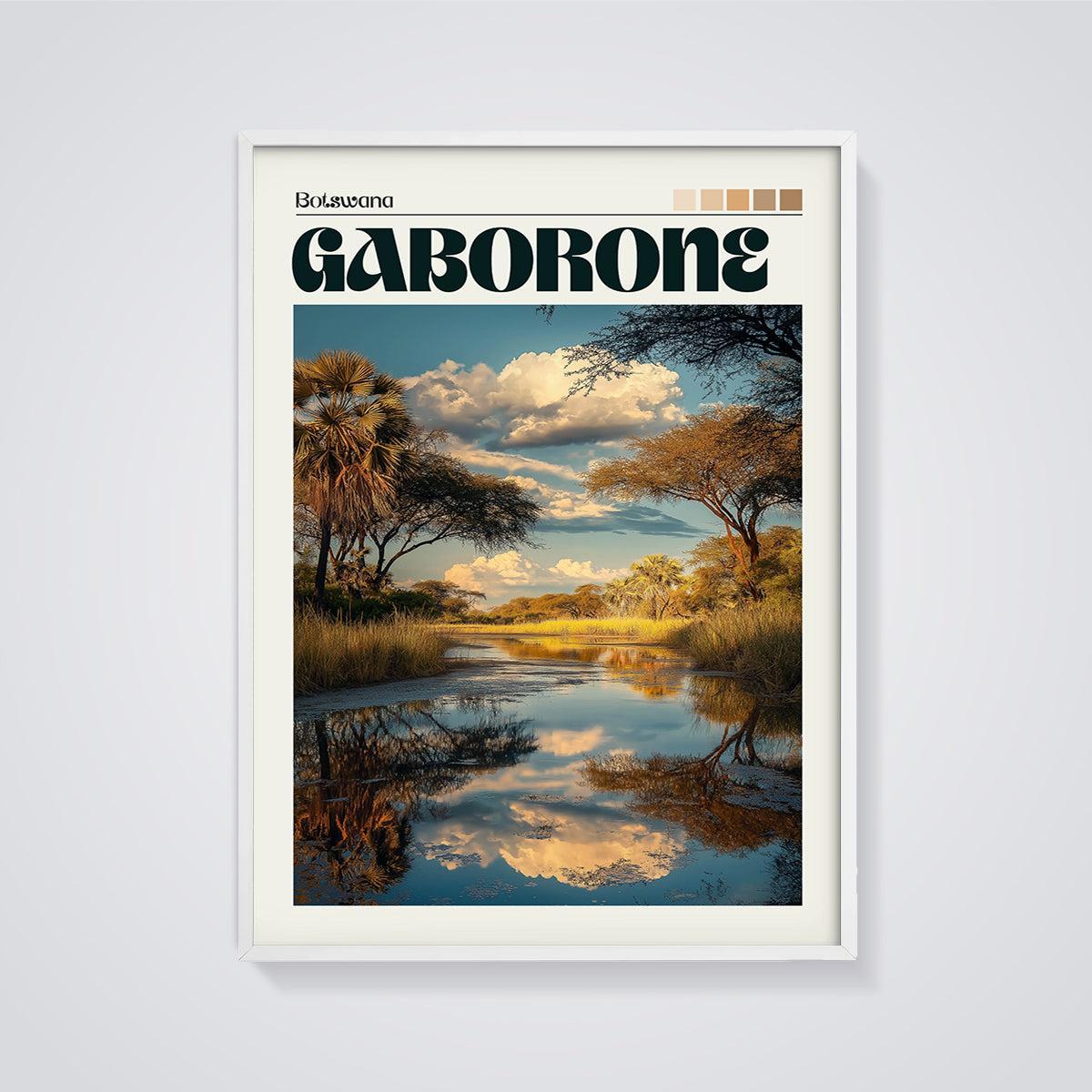 Gaborone Botswana Landscape Print framed in white on a grey background