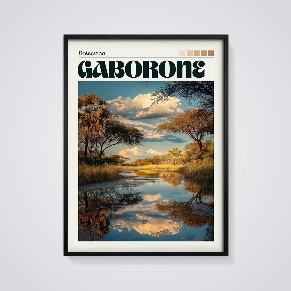 Gaborone Botswana Landscape Print framed in black on a grey background