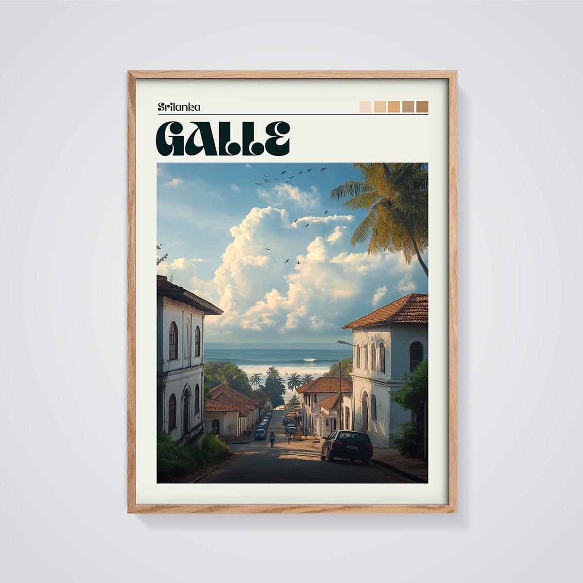 Galle Sri Lanka Ocean Street Print framed in oak on a grey background