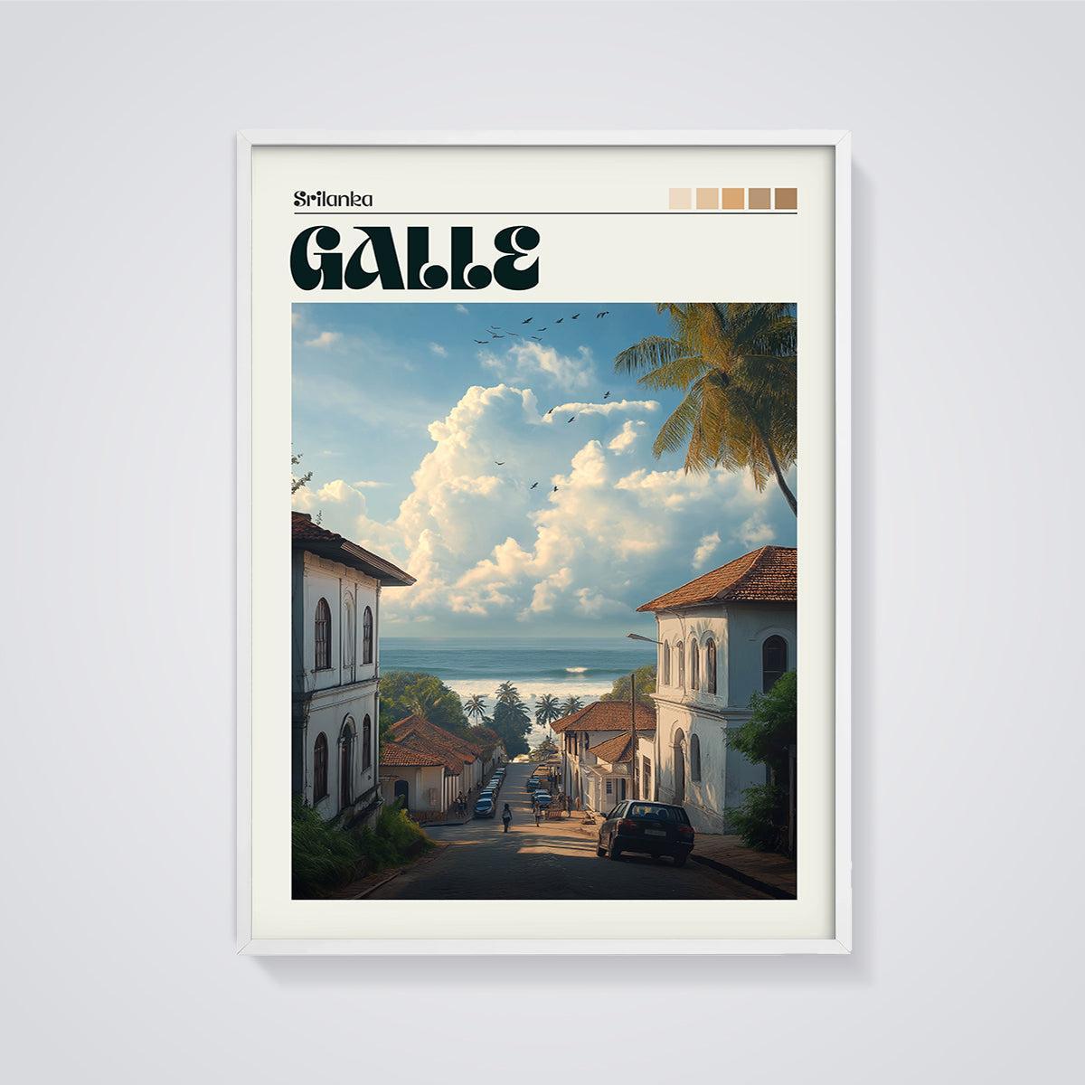 Galle Sri Lanka Ocean Street Print framed in white on a grey background