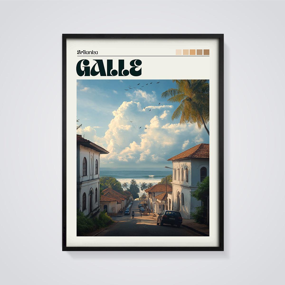 Galle Sri Lanka Ocean Street Print framed in black on a grey background